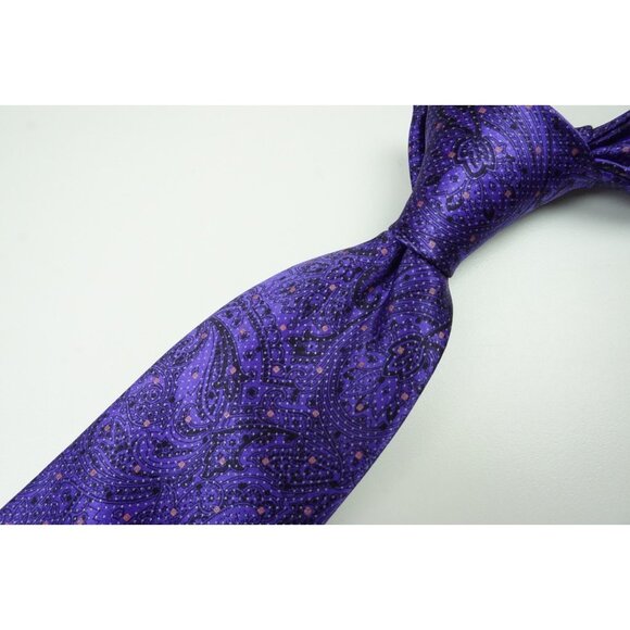 Brioni Silk Violet Black Paisley Pink Square Standard Tie Made in Italy NEW